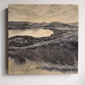 View from Conic Hill – Charcoal and mixed media on birch cradled panel (14x14")