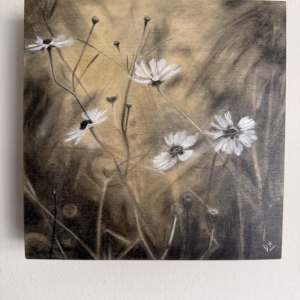 Wildflowers – Charcoal and mixed media on birch cradled panel (8x8")