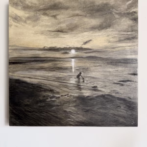 Tides Out – Charcoal and mixed media on birch cradled panel (16x16")